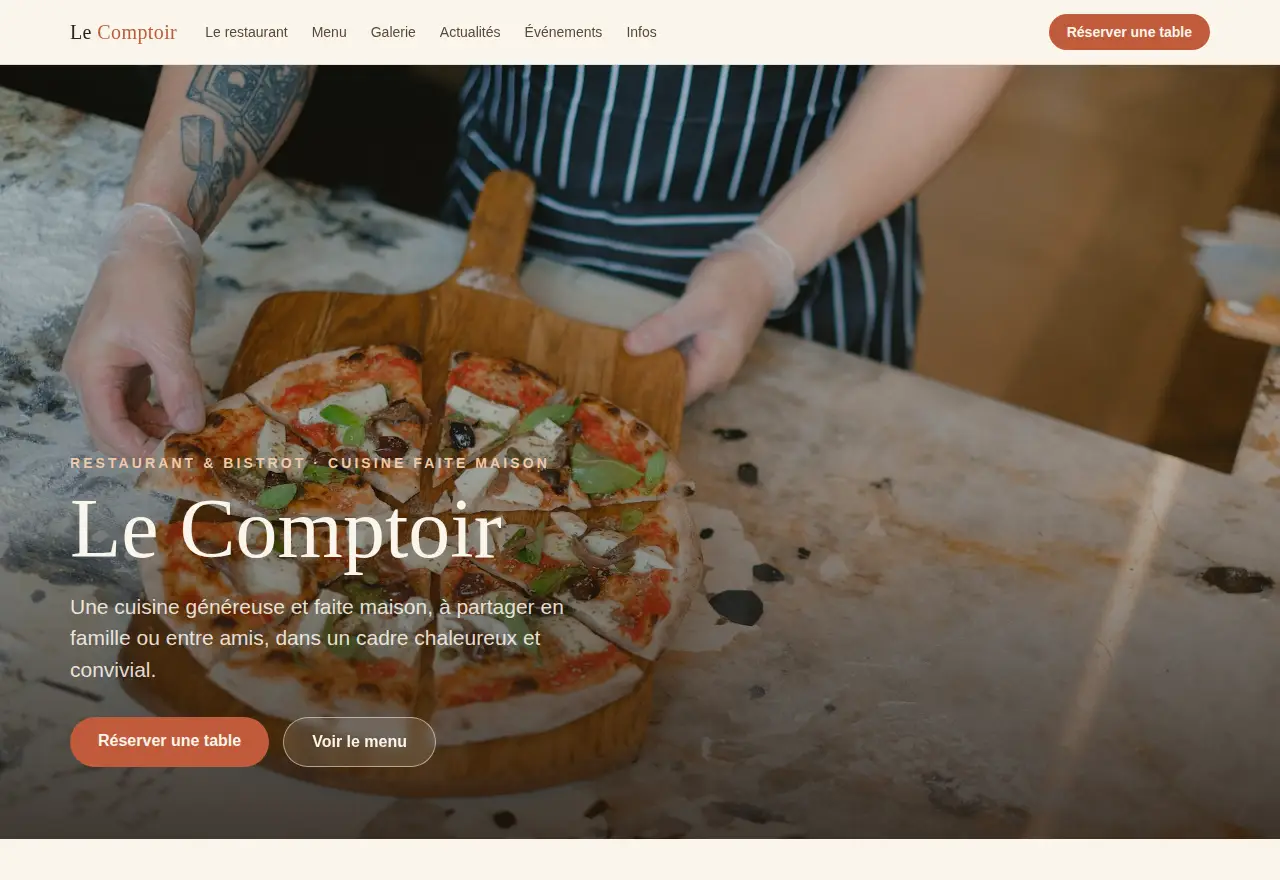 Aperçu d'un site créé par WissDev pour un restaurant